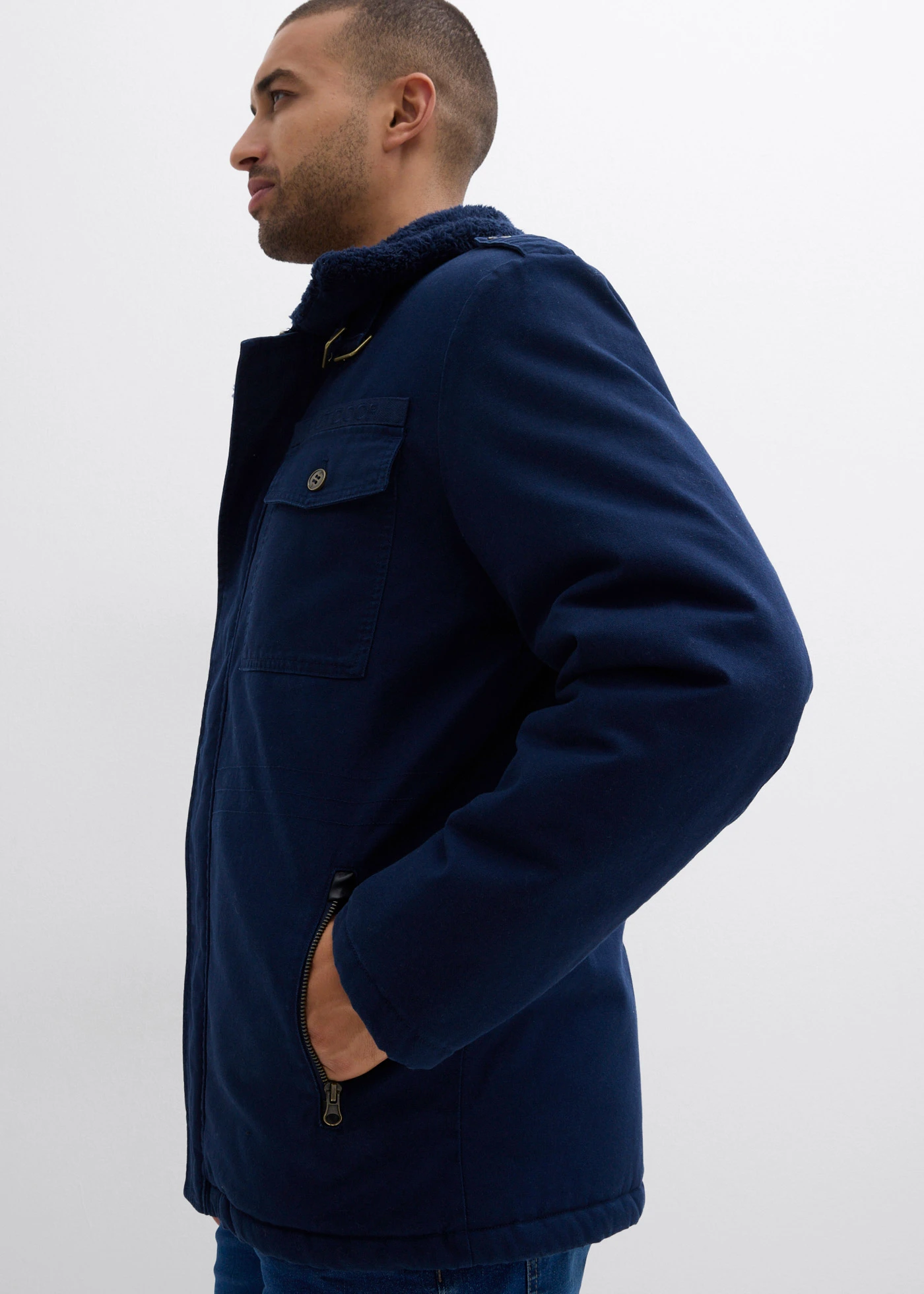 Winterjas van katoen met teddy voering • donkerblauw • bonprix online shop