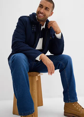 Zimní bunda z čisté bavlny, s plyšovou podšívkou • tmavě modrá • bonprix obchod