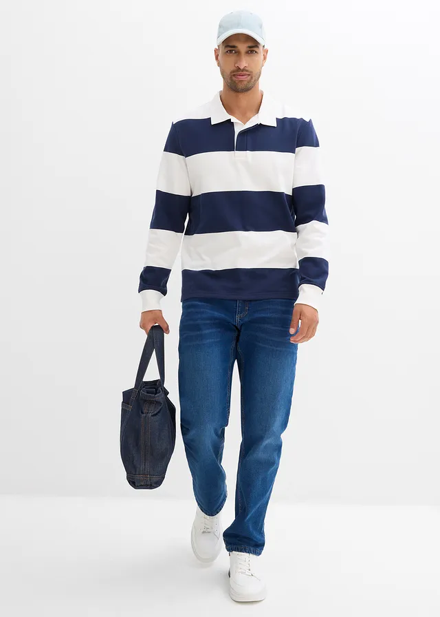 Relaxed fit stretch thermojeans met comfortband, straight, Kleur: middelblauw denim