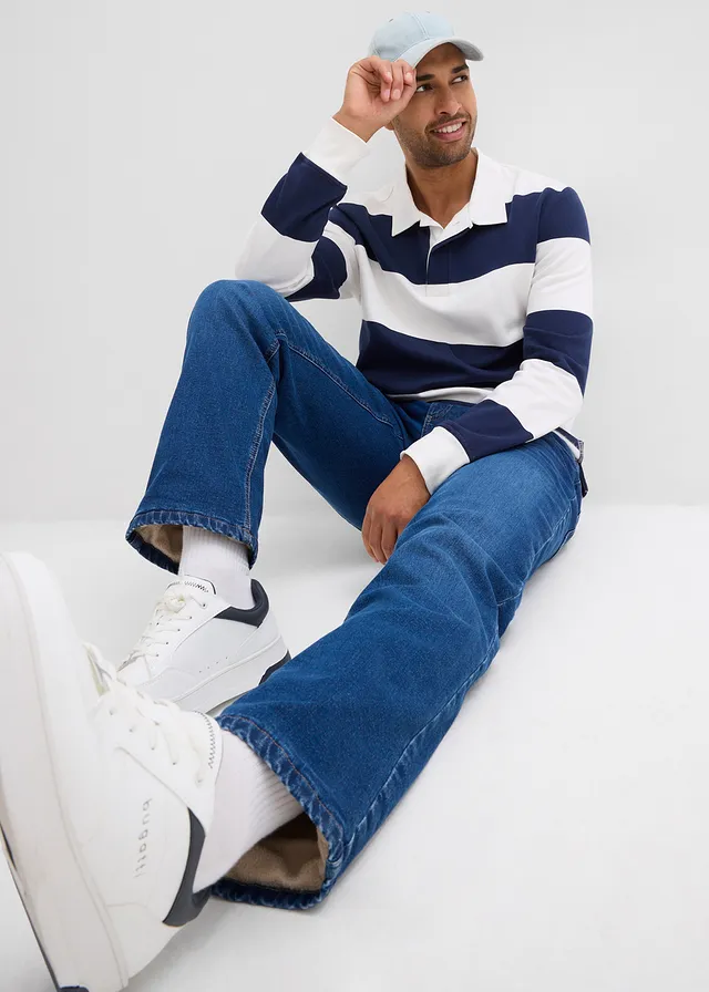 Jean extensible loose, taille élastiquée, doublure chaude, droit • bleu moyen denim • product-page.page-title-suffix