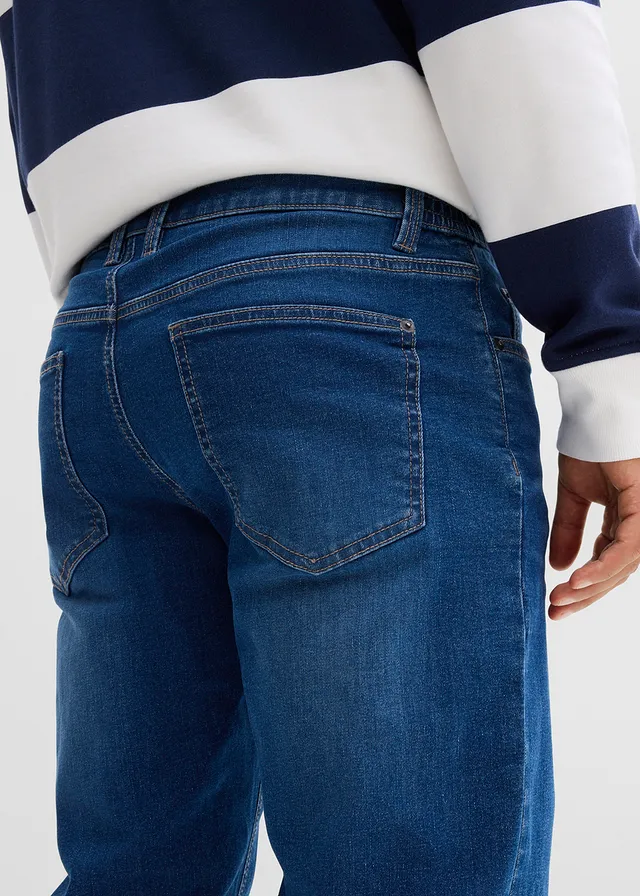 Relaxed fit stretch thermojeans met comfortband, straight • middelblauw denim • product-page.page-title-suffix