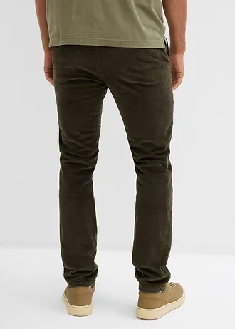 Pantalon jogger regular en velours côtelé, doublure chaude en flanelle, droit, Couleur: olive foncé