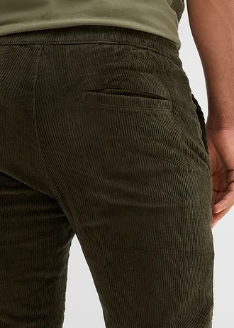 Manšestrové termo kalhoty bez zapínání, Regular Fit, Straight, s flanelovou podšívkou • tmavě olivová • bonprix obchod