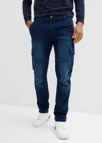 Jeansy ocieplane, regular fit, z kieszeniami cargo, elastycznym pasem i podszewką z flaneli, straight • niebieski denim • sklep bonprix