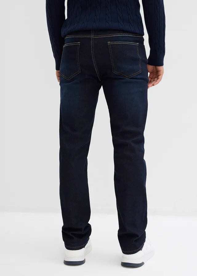 Jean regular extensible avec doublure chaude en jersey et taille élastiquée, droit • bleu foncé denim • product-page.page-title-suffix