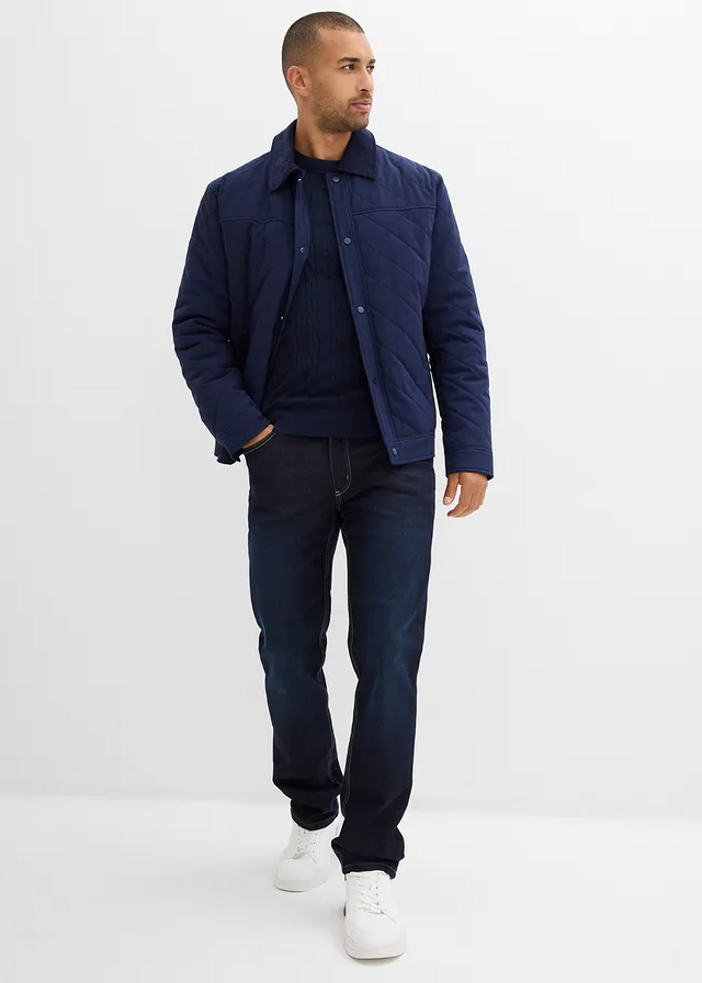 Jean regular extensible avec doublure chaude en jersey et taille élastiquée, droit • bleu foncé denim • product-page.page-title-suffix