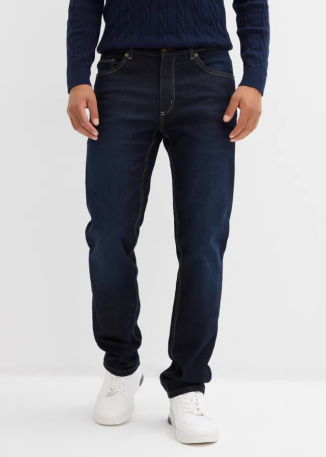 Jean regular extensible avec doublure chaude en jersey et taille élastiquée, droit • bleu foncé denim • product-page.page-title-suffix