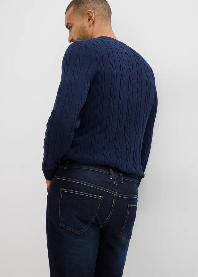 Jean regular extensible avec doublure chaude en jersey et taille élastiquée, droit • bleu foncé denim • product-page.page-title-suffix