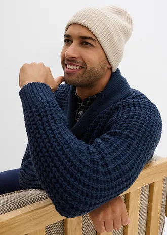 Pull en grosse maille à col châle, texture gaufrée • bleu foncé • Boutique bonprix