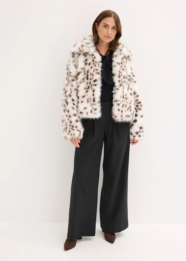 Imitatie bontjas, Kleur: crème animal print