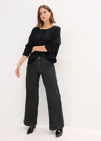 Ažurový svetr, barva: černá