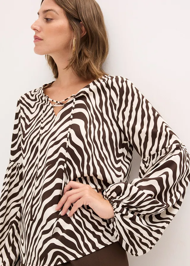 Tuniekblouse • donkerbruin-parelwit gedessineerd • product-page.page-title-suffix