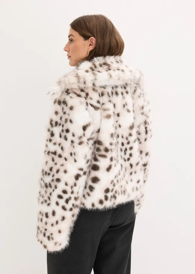 Imitatie bontjas, Kleur: crème animal print