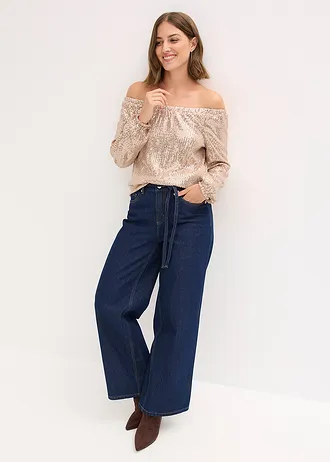 Oversized triko Carmen s pajetkami, barva: béžovošedá/stříbrná