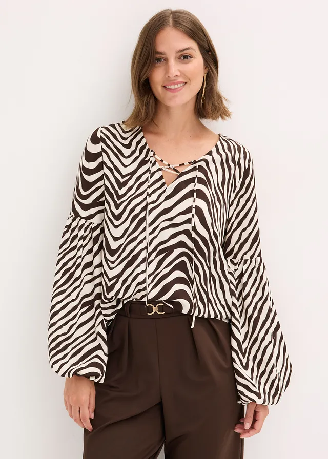 Tuniekblouse • donkerbruin-parelwit gedessineerd • product-page.page-title-suffix