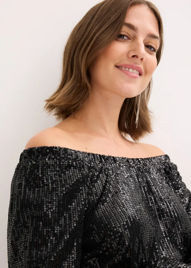 T-shirt oversize à sequins encolure Bardot • noir • product-page.page-title-suffix