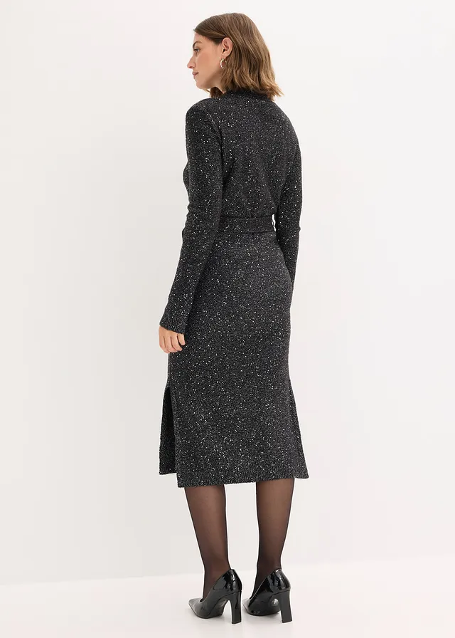 Robe en maille à sequins, Couleur: noir-argenté