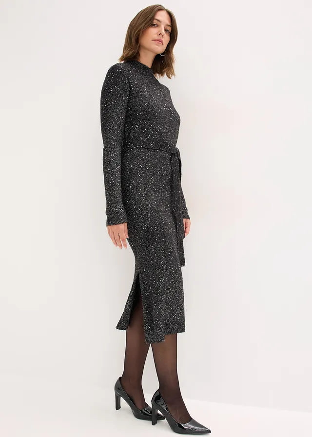 Robe en maille à sequins, Couleur: noir-argenté