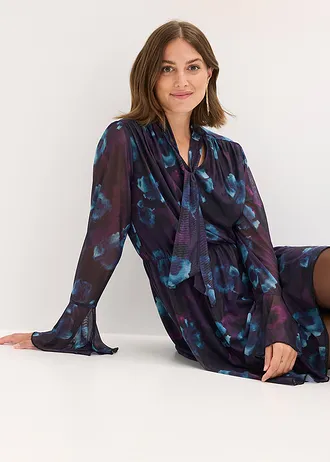 Robe en mesh doux • violet foncé-noir-pétrole floral • Boutique bonprix