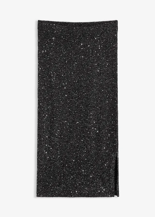 Gebreide rok met pailletten • zwart • bonprix online shop