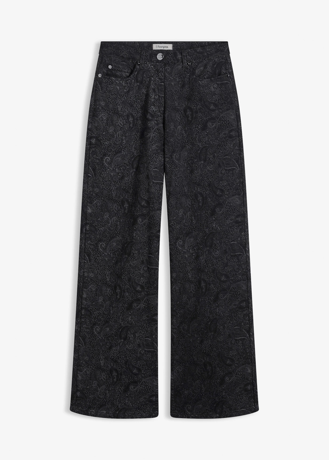Pantalon large en coton extensible • noir-gris fumé paisley • Boutique bonprix