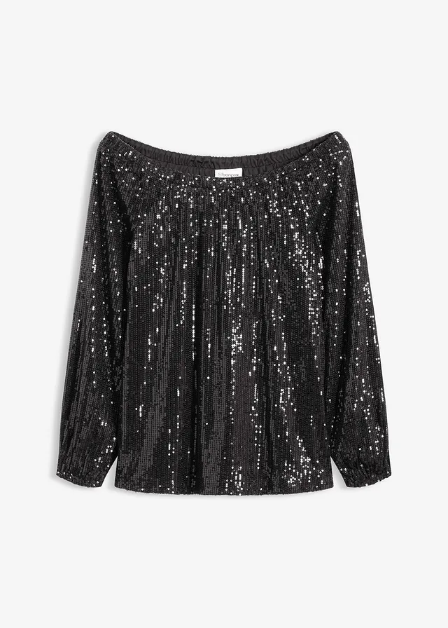 T-shirt oversize à sequins encolure Bardot