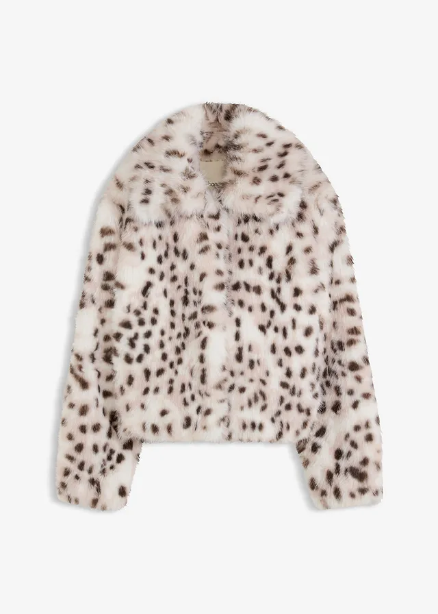 Imitatie bontjas, Kleur: crème animal print