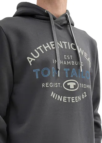 Mikina s kapucí značky Tom Tailor • šedá s potiskem • bonprix obchod