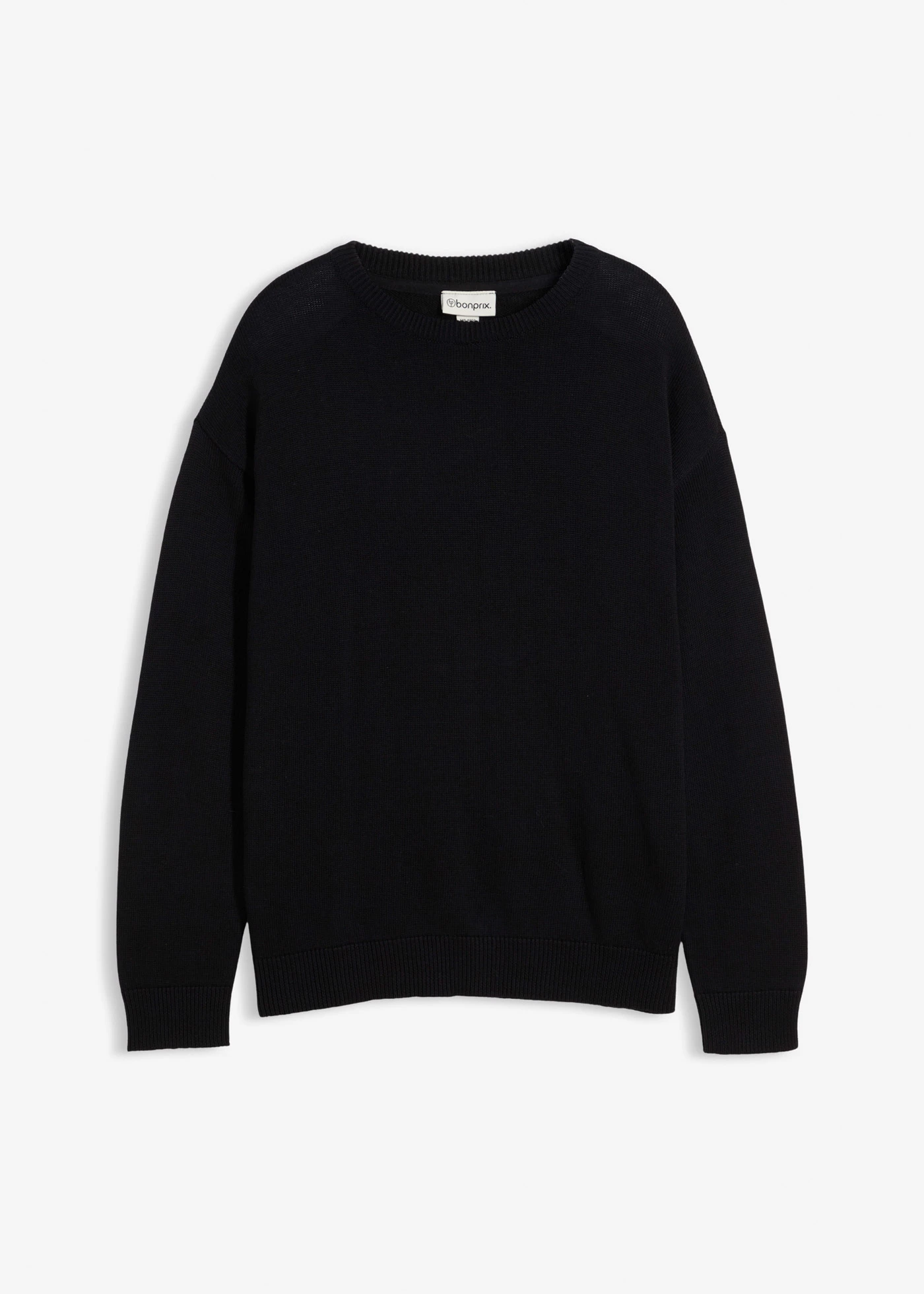 Pulover cu decolteu rotund cu bumbac moale, loose fit • negru • magazin bonprix