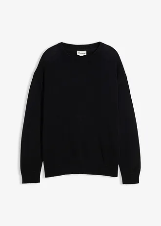 Trui met ronde hals, loose fit, Kleur: zwart