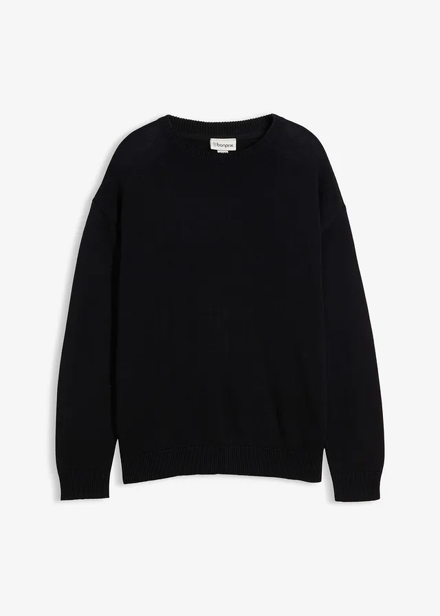 Svetr s kulatým výstřihem, z měkké bavlněné směsi, Loose Fit • černá • bonprix obchod