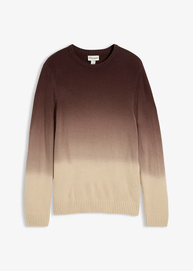 Pull en fine maille, effet dégradé • marron foncé/sable clair • Boutique bonprix