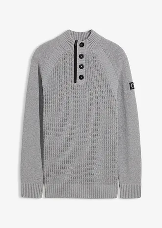 Pull texturé à col montant • gris chiné • Boutique bonprix