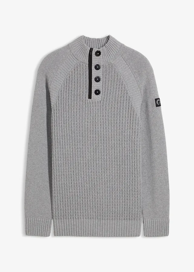 Pull texturé à col montant • gris chiné • Boutique bonprix