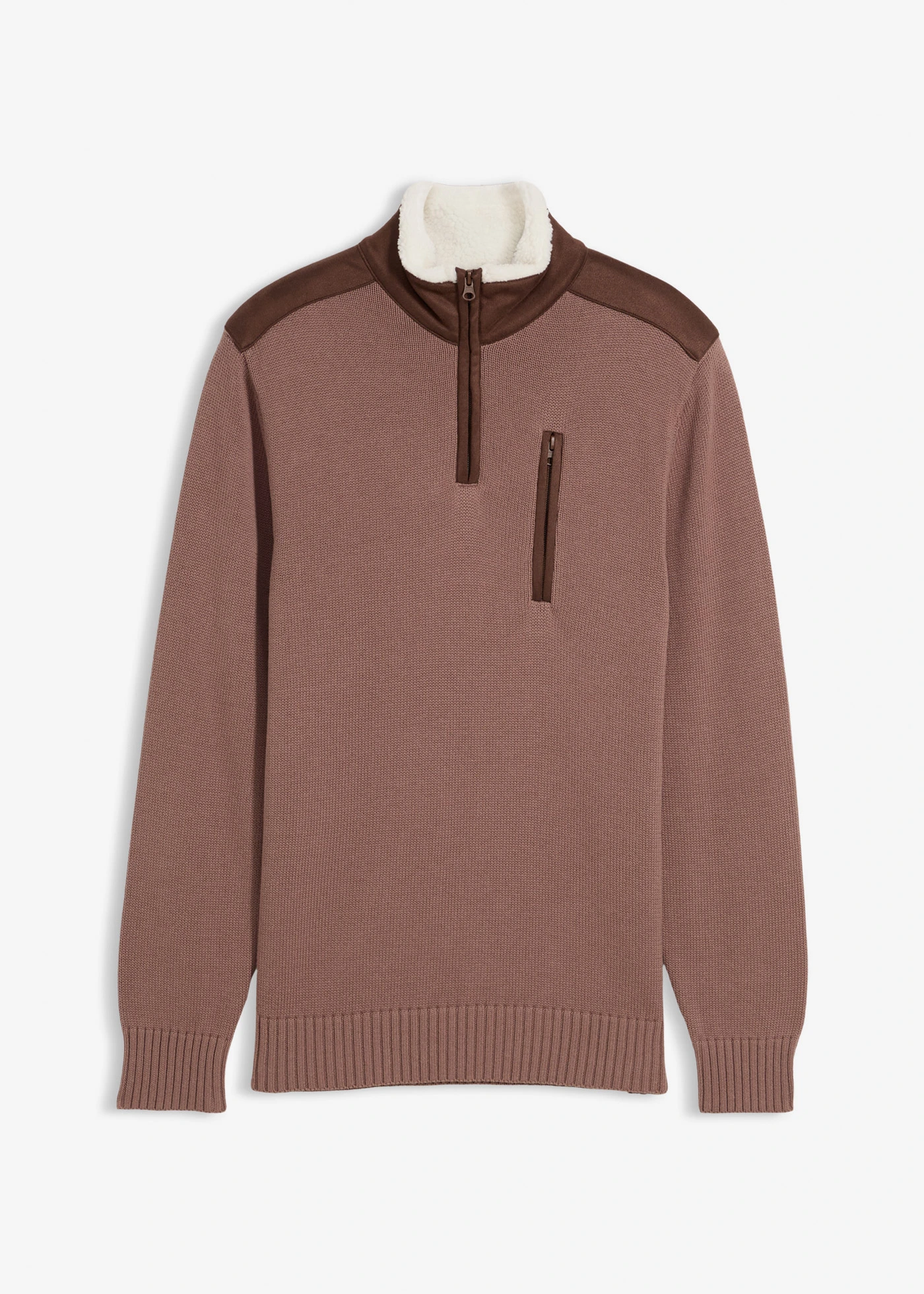 Pull camionneur à empiècement tissé • marron mat • Boutique bonprix