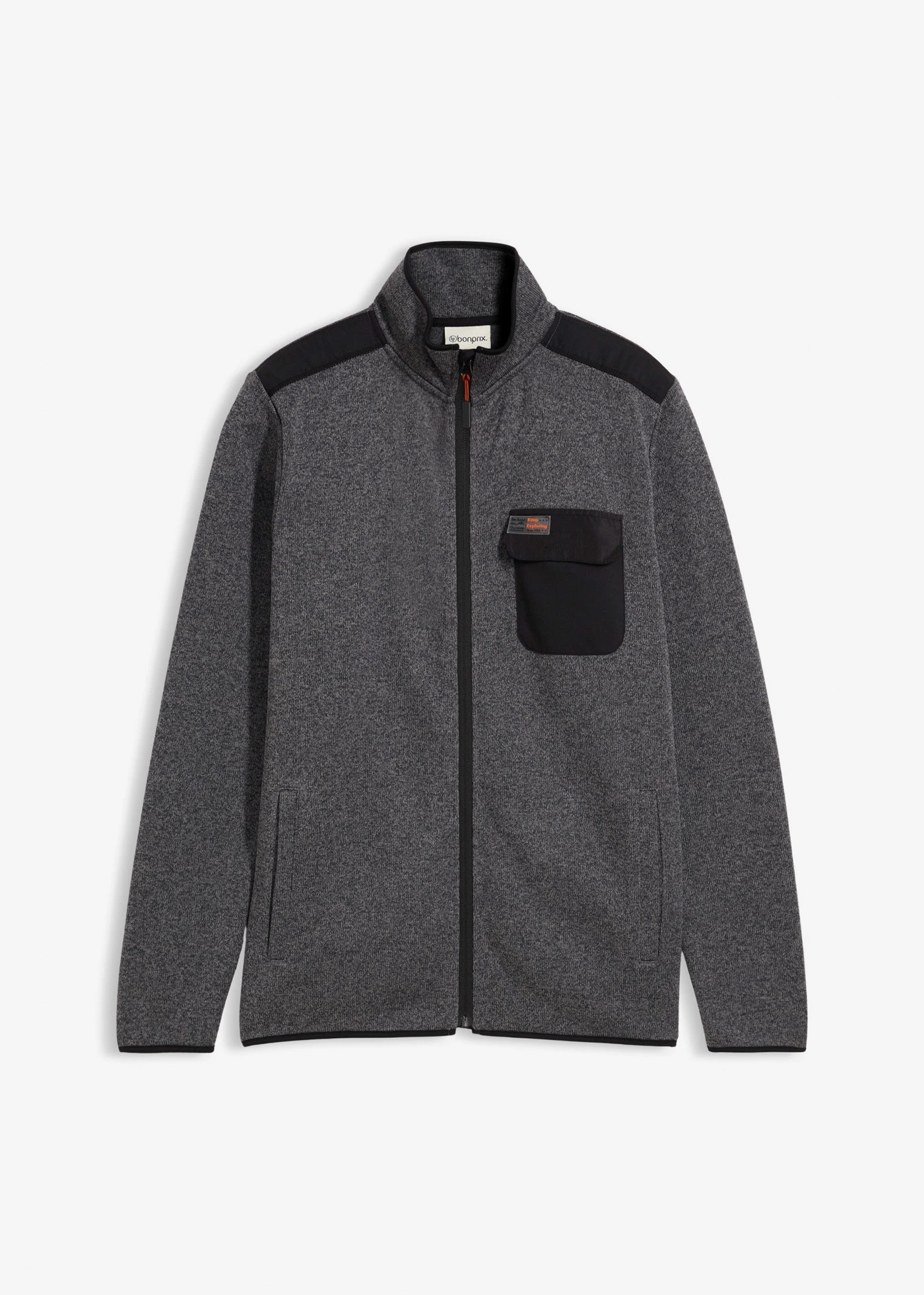 Gebreid fleece vest met praktische zakken en sportieve details • grijs gemêleerd-zwart • bonprix online shop