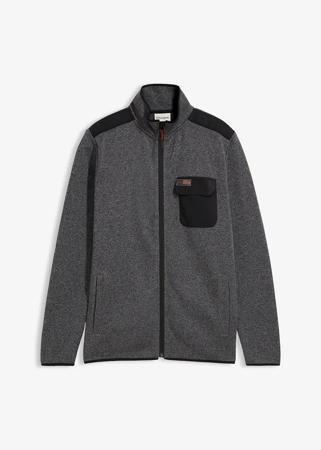 Gilet en maille polaire à poches pratiques et détails sportifs • gris chiné-noir • Boutique bonprix