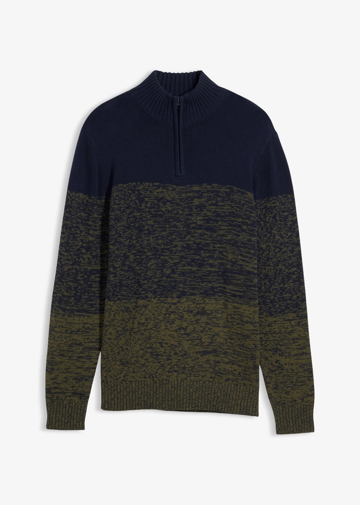 Pulover în stil troyer din amestec moale de bumbac • bleumarin/oliv închis melanj • magazin bonprix