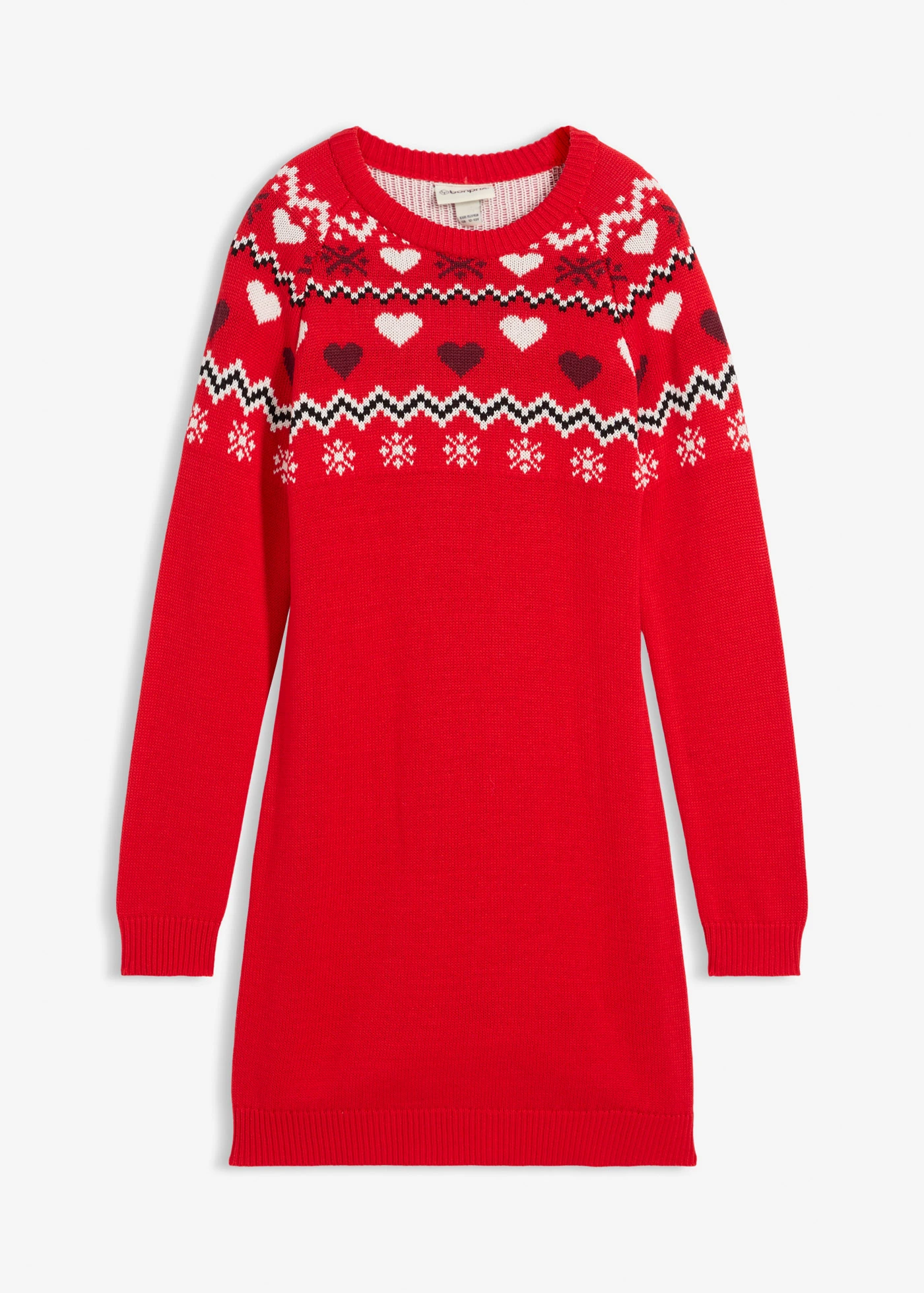 Gebreide meisjes jurk met Noors patroon • aardbeirood Noors patroon • bonprix online shop