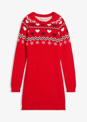 Gebreide meisjes jurk met Noors patroon • aardbeirood Noors patroon • bonprix online shop