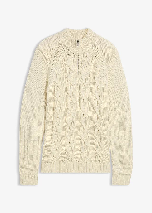 Pull camionneur doux en grosse maille à motif torsadé • naturel • Boutique bonprix