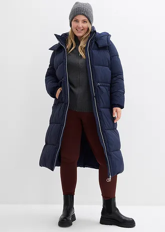 Lange gewatteerde jas, waterafstotend, Kleur: inktblauw