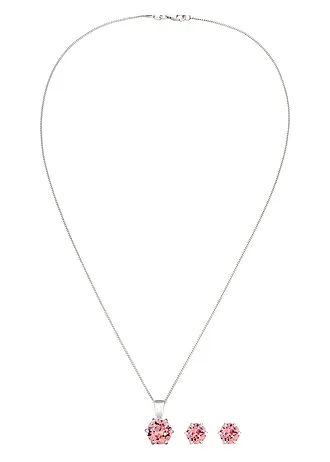 Elli ketting & oorringen van 925 sterling zilver (3-dlg. sieradenset), Kleur: zilver-roze