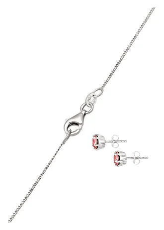 Elli ketting & oorringen van 925 sterling zilver (3-dlg. sieradenset), Kleur: zilver-roze