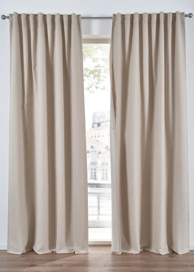 Verduisterend gordijn met structuur front, dubbellaags (1 stuk), Kleur: beige