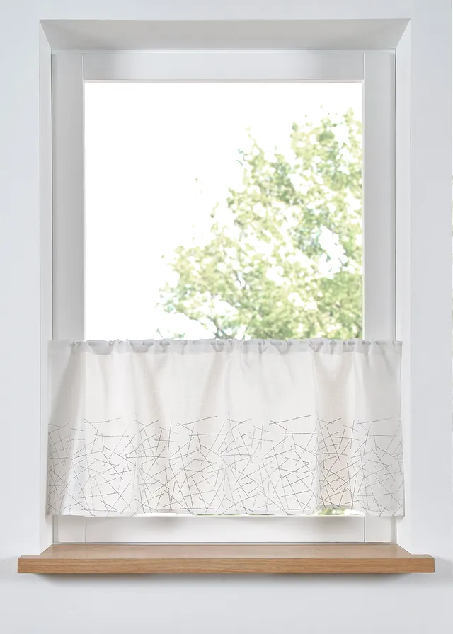 Vitrážková záclona s leskou výšivkou