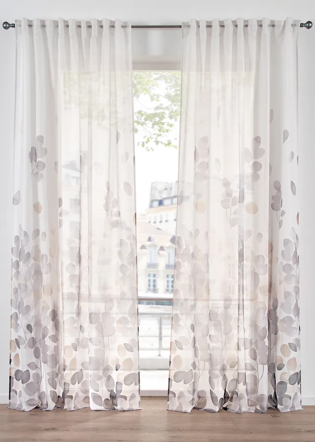 Voilage à imprimé (1 pce) • blanc-taupe • Boutique bonprix