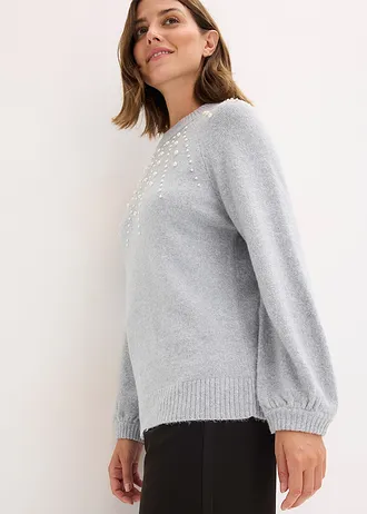 Pull en fine maille • gris clair chiné • Boutique bonprix