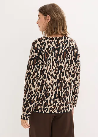 Pletený žakárový kabátek • hnědá s leopardím potiskem • bonprix obchod