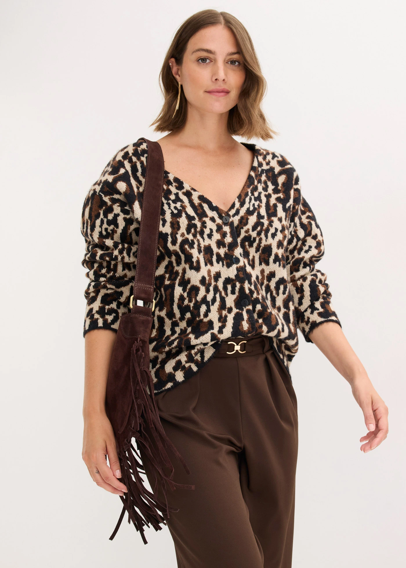 Pletený sveter, žakárový • hnedá leopard • obchod bonprix